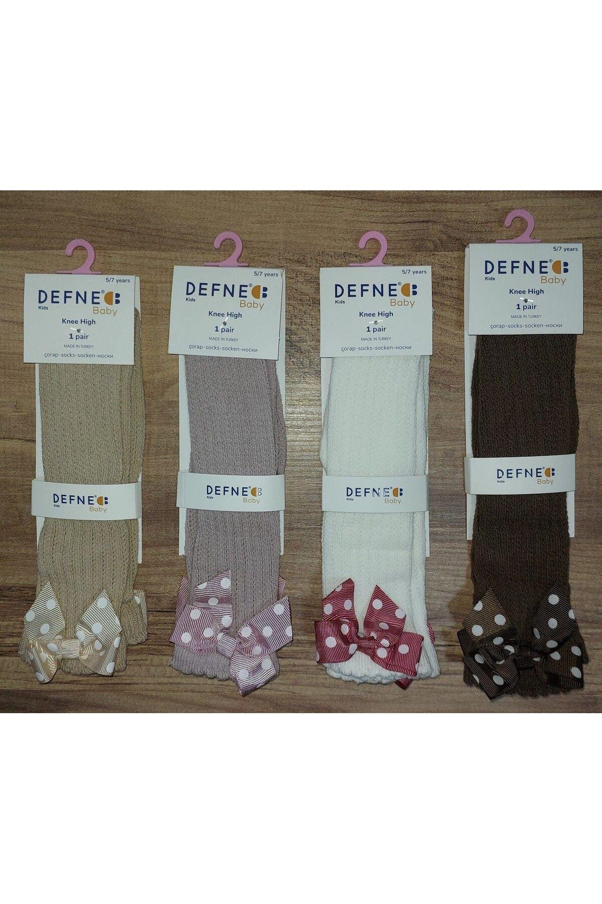 1 Adet Kız Çocuk Kahverengi Puantiyeli Fiyonk Detaylı Desenli Dizaltı Çorabı