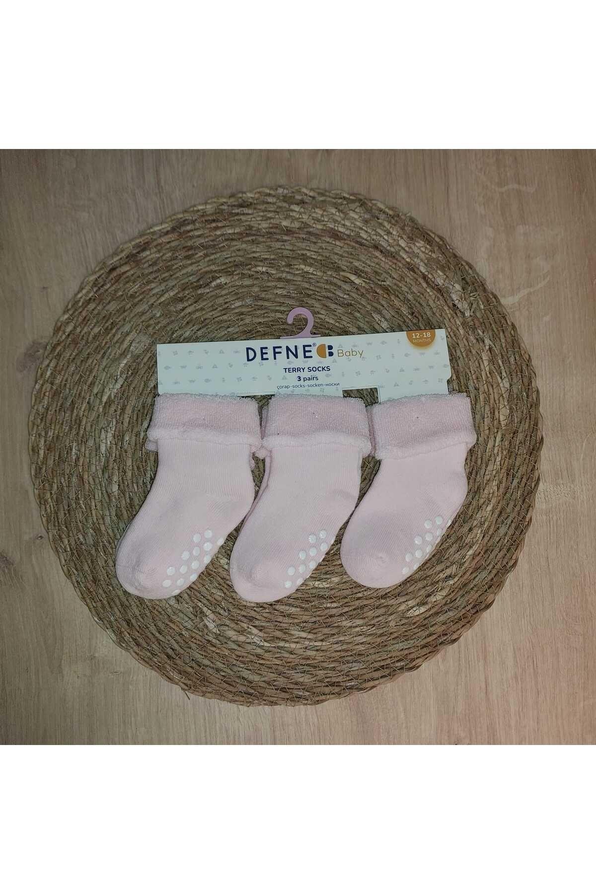 3 Çift Havlu Pamuklu Kaydırmaz Taban  Kışlık Kız Çocuk Ve Bebek Soket Çorap
