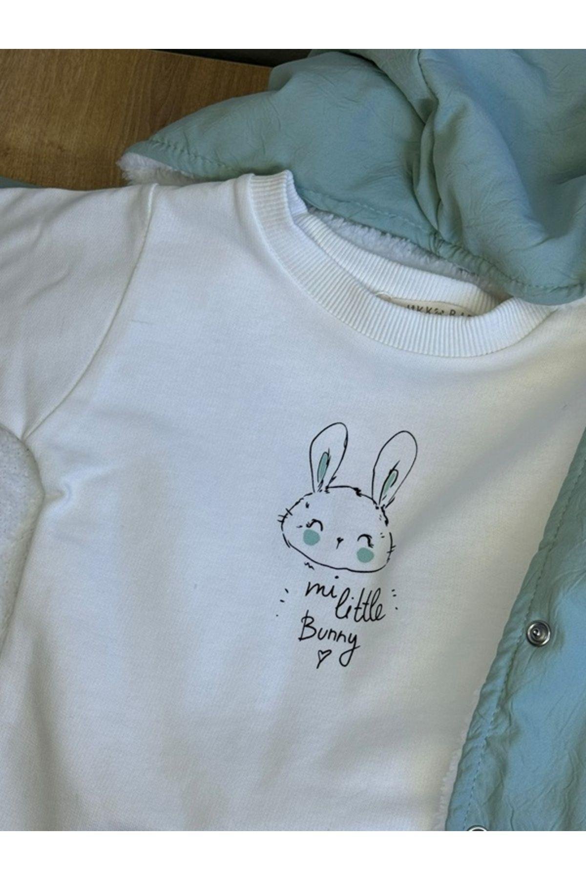 3'Lü Kız Bebek Çocuk İçi Polarlı Ceket 2 İplik Sweatshirt Ve Pantalon Takım
