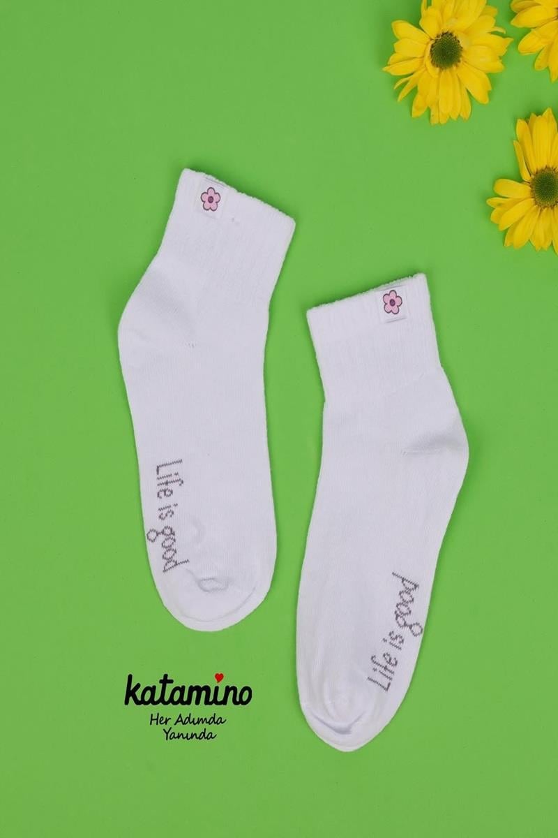 3'lü Kız Çocuk Basic Lila Sarı Beyaz Soket Çorap