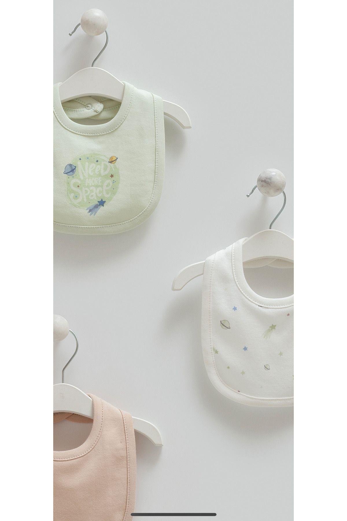 3Lü Mama Önlük (0-12 Ay Bebekler İçin Uyumlu) 3'Lü Önlük %100 Pamuk Mama Önlüğü Yeşil Renk