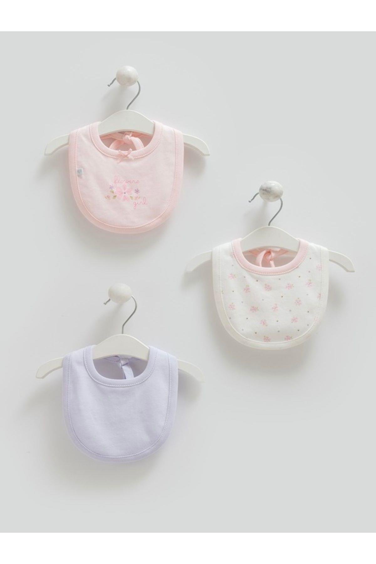 3Lü Mama Önlük (0-12 Ay Bebekler İçin Uyumlu) 3'Lü Önlük %100 Pamuk Mama Önlüğü Pembe,Krem,Lila