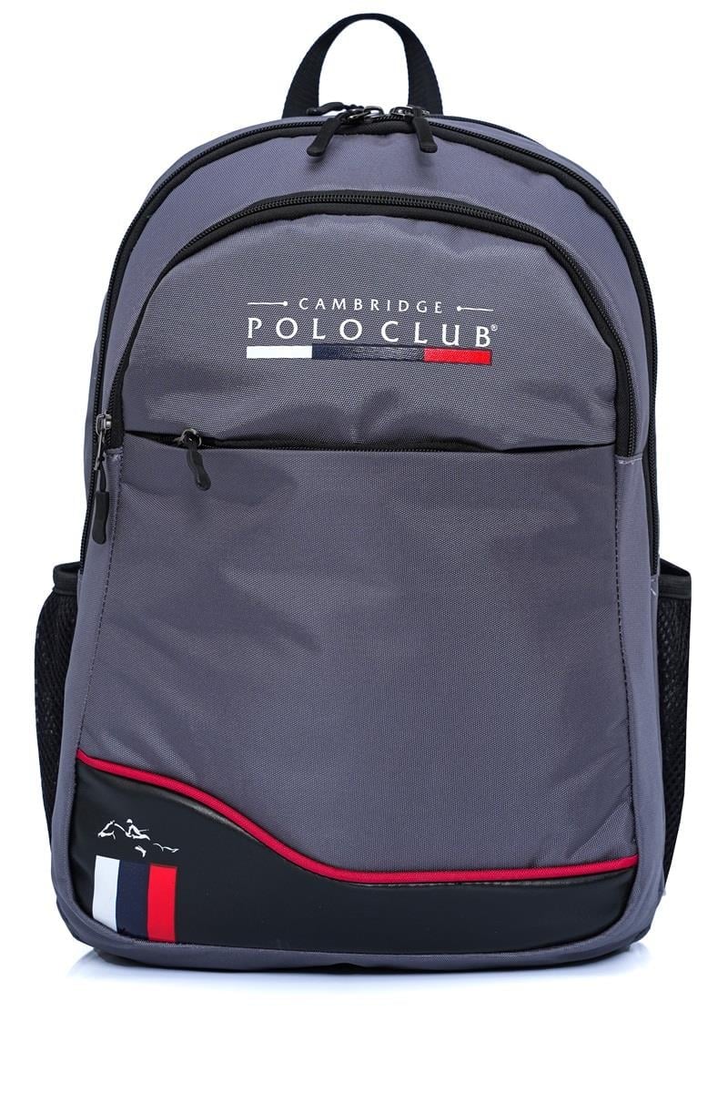 Cambridge Polo Club Unisex Şık Çok Gözlü Günlük Sırt Çantası - Okul Çantası Gri