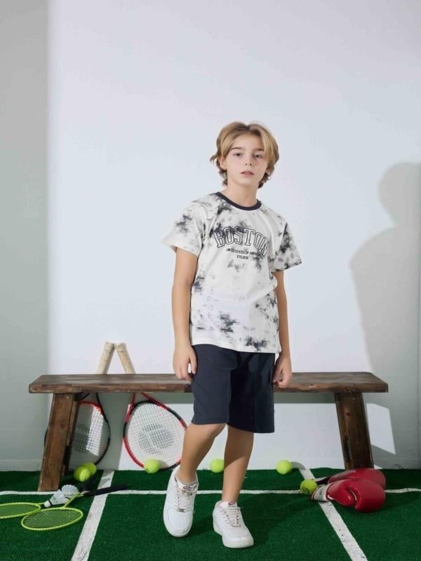 Erkek Çocuk  Antrasit Desenli Şortlu  Pijama Takımı
