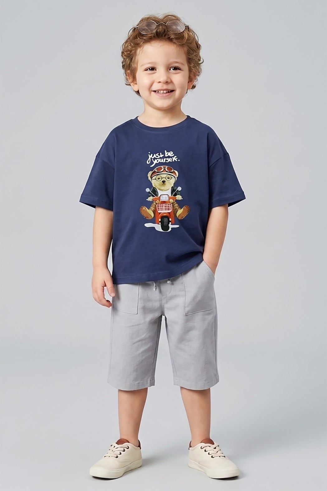 Erkek Çocuk Ayıcık Baskılı Tshirt 1-7 Yaş Mavi