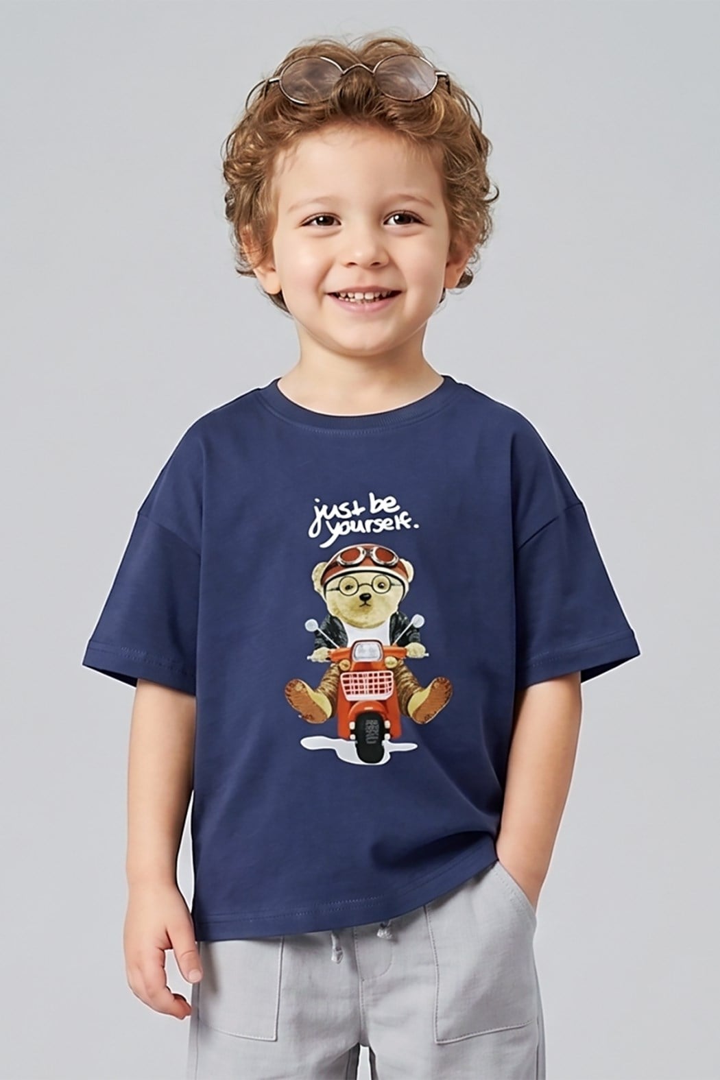 Erkek Çocuk Ayıcık Baskılı Tshirt 1-7 Yaş Mavi