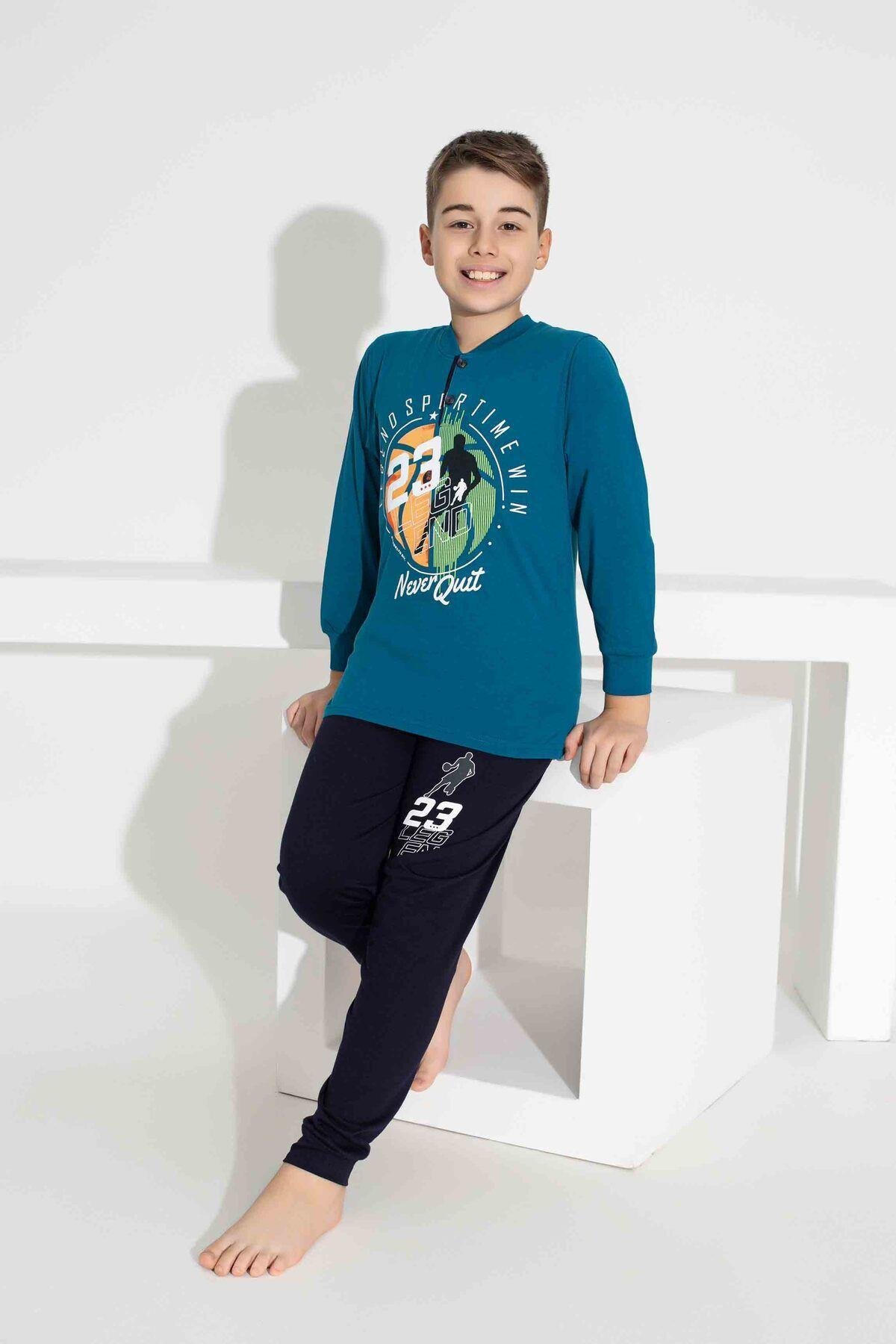 Erkek Çocuk Basketbol Desenli Uzun Kollu Pijama Takımı