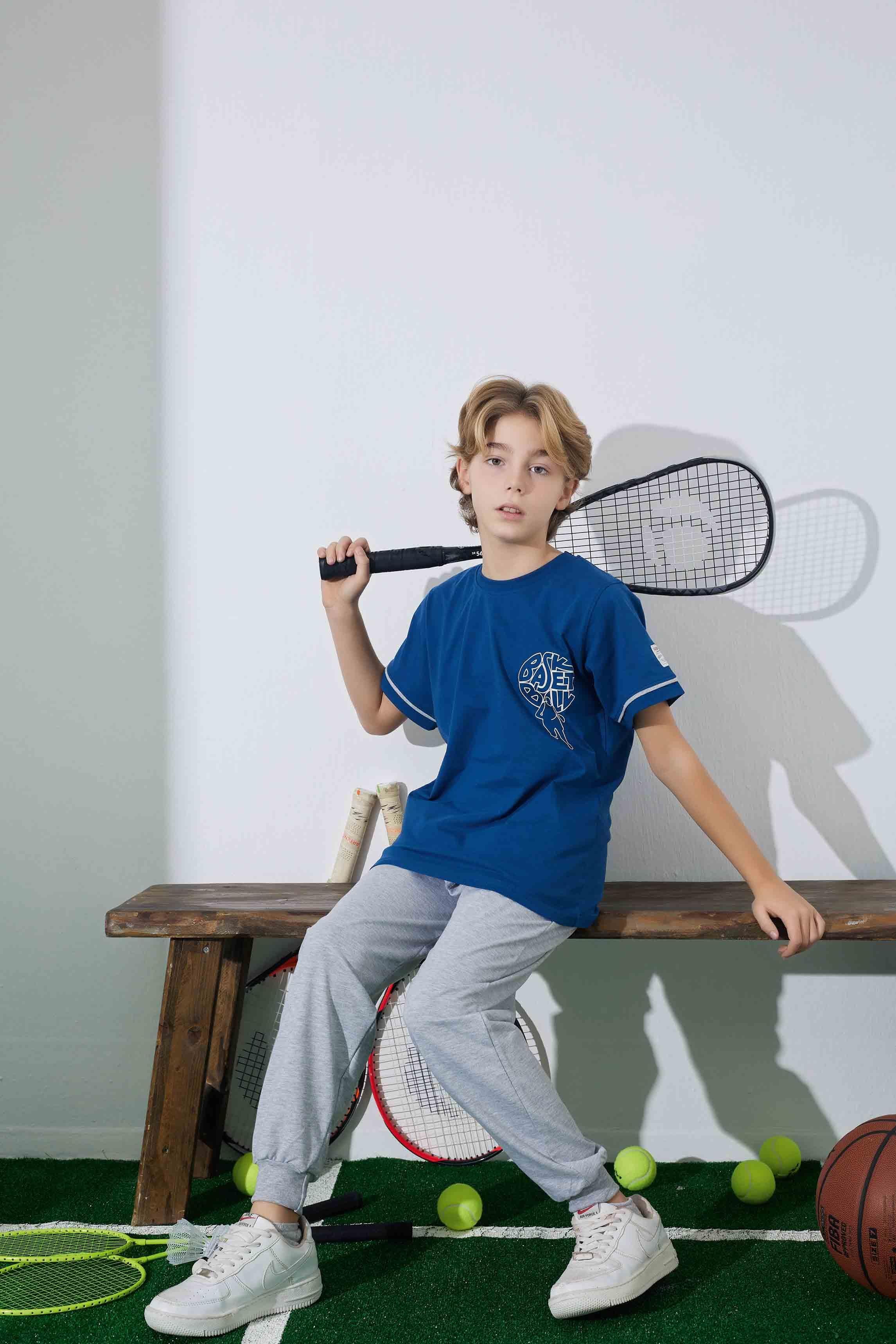 Erkek Çocuk Basketboll Desenli Mavi Pijama Takımı