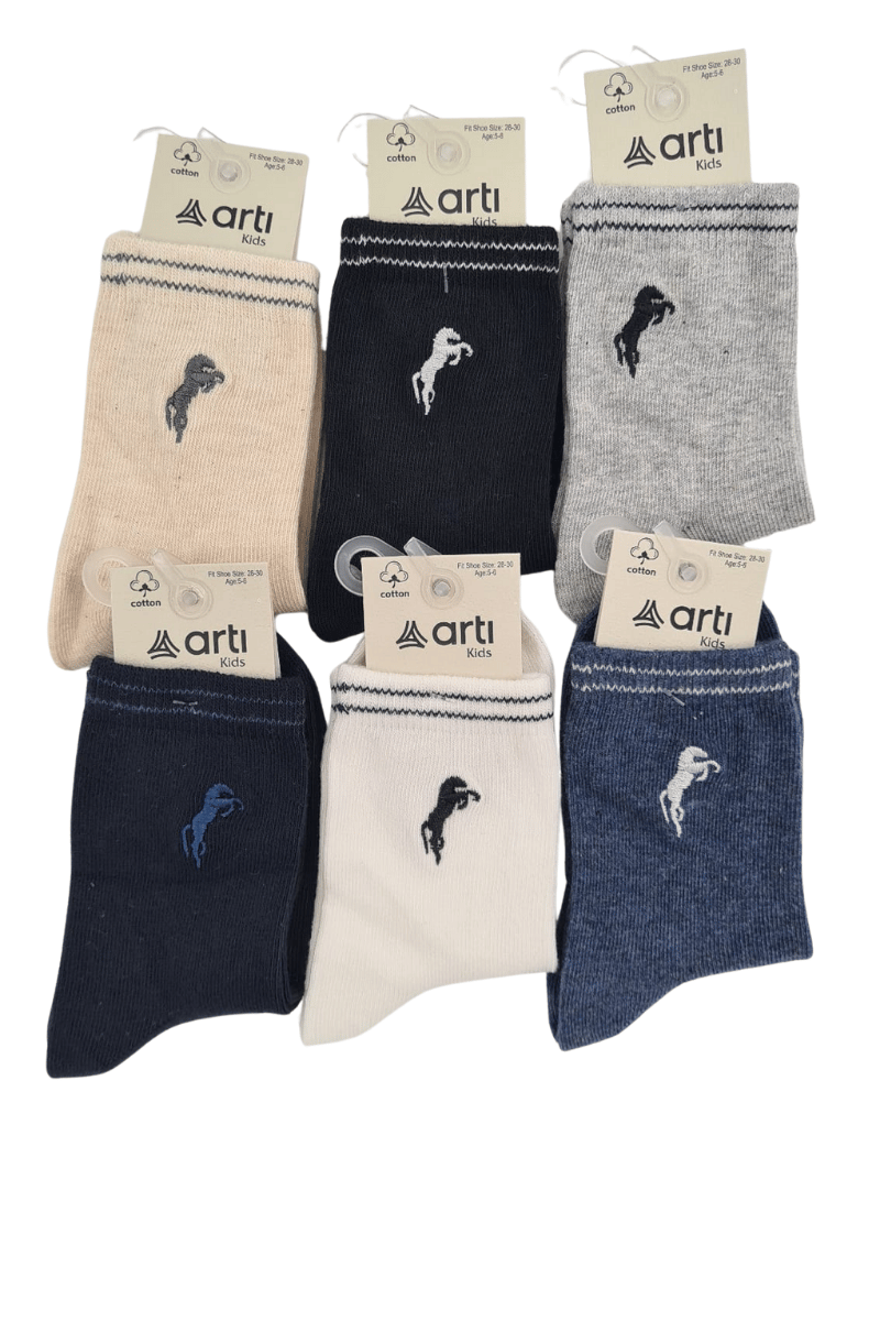 Erkek Çocuk Çorap Soket 6 Çift Siyah-Lacivert-Gri-Antrasit-Krem-Mavi