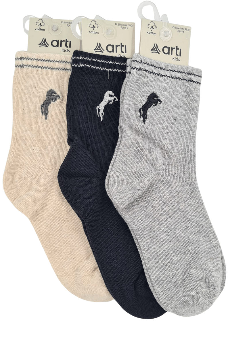 Erkek Çocuk Çorap Soket 6 Çift Siyah-Lacivert-Gri-Antrasit-Krem-Mavi