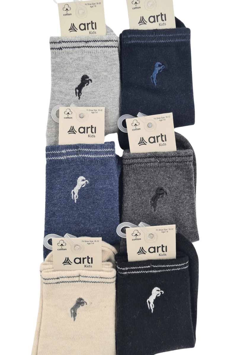 Erkek Çocuk Çorap Soket 6 Çift Siyah-Lacivert-Gri-Antrasit-Krem-Mavi