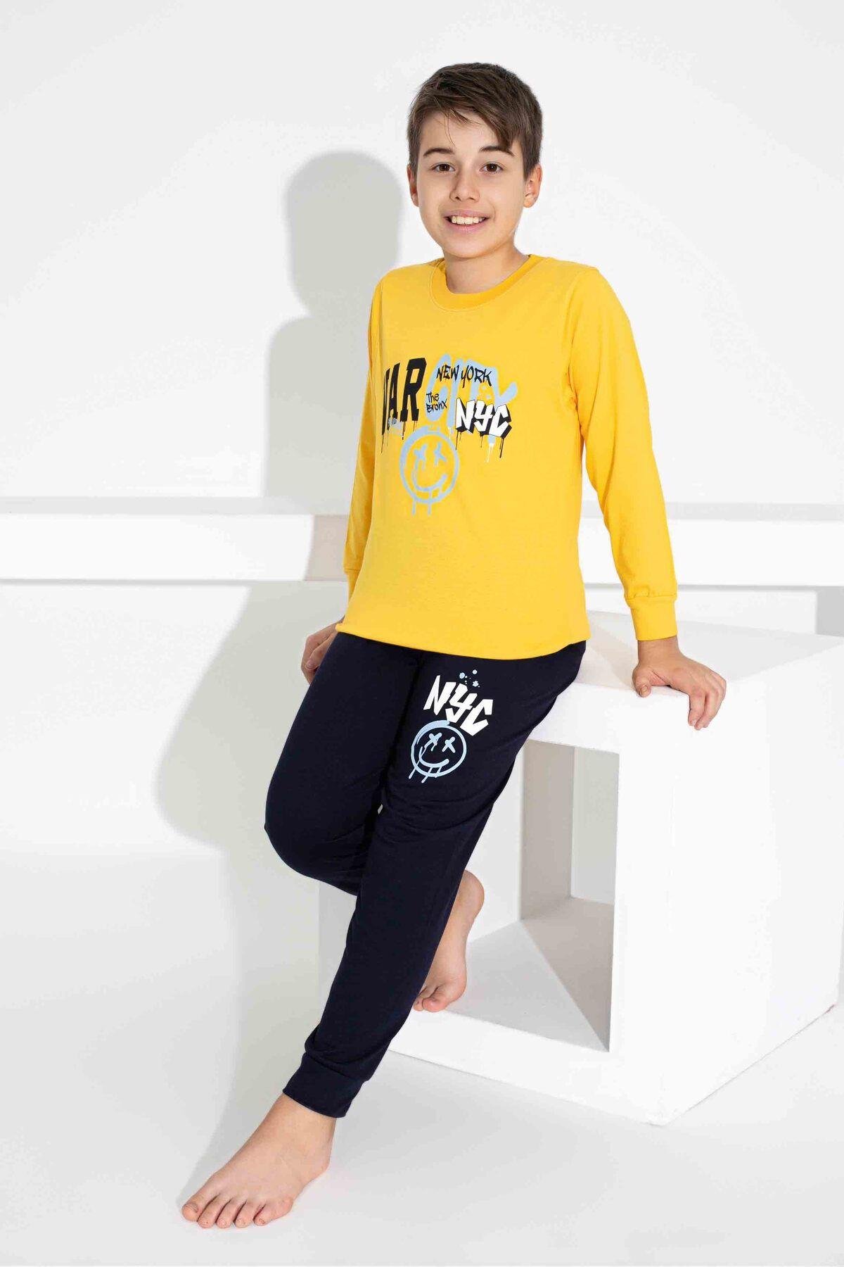 Erkek Çocuk Desenli Uzun Kollu Pijama Takımı