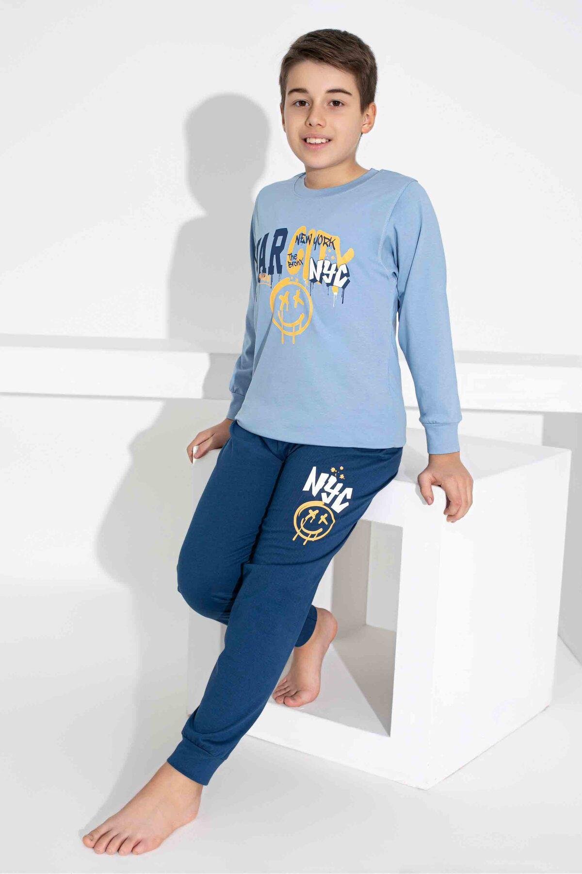 Erkek Çocuk Desenli Uzun Kollu Pijama Takımı