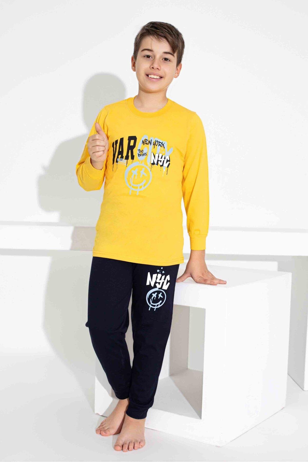 Erkek Çocuk Desenli Uzun Kollu Pijama Takımı
