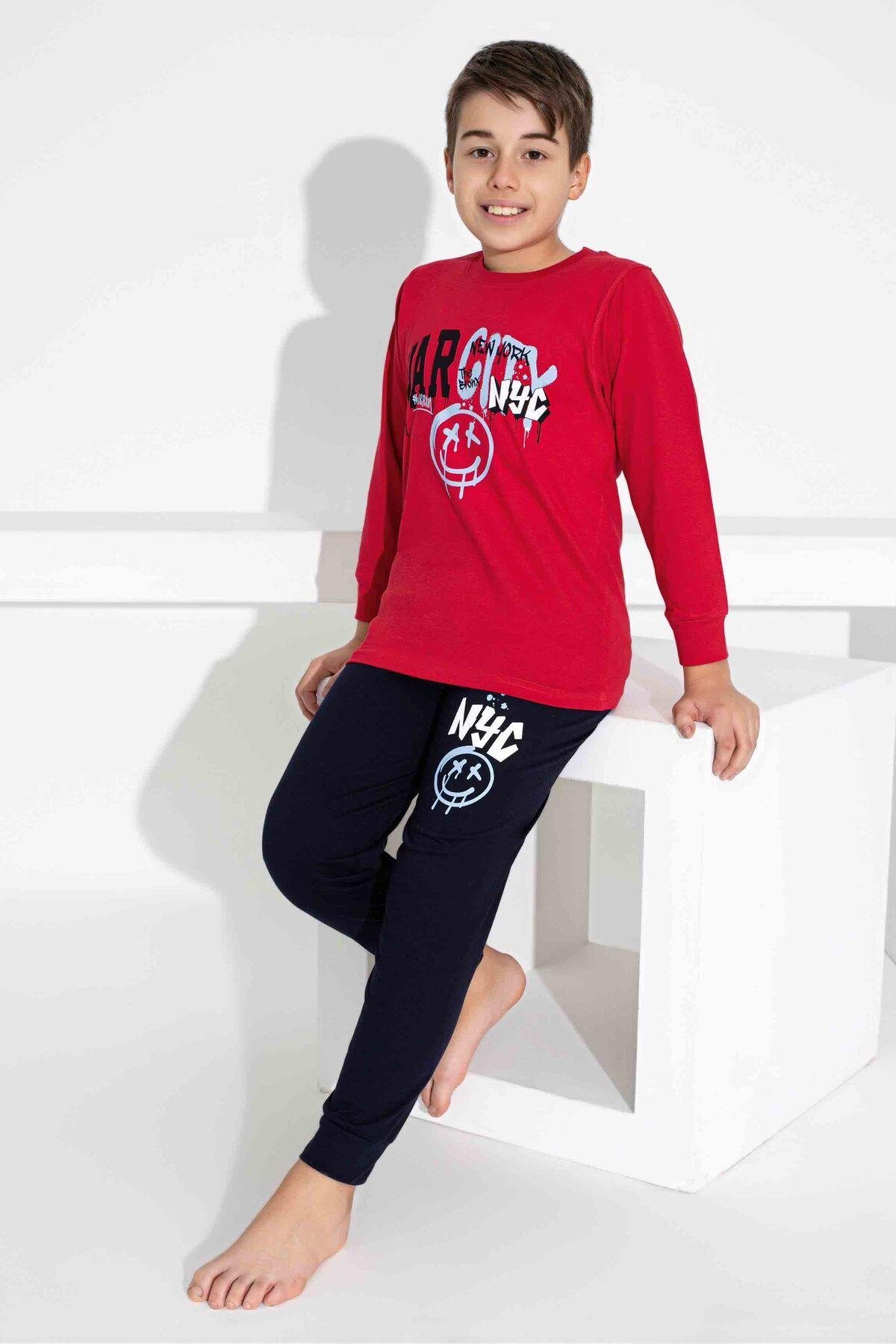 Erkek Çocuk Desenli Uzun Kollu Pijama Takımı