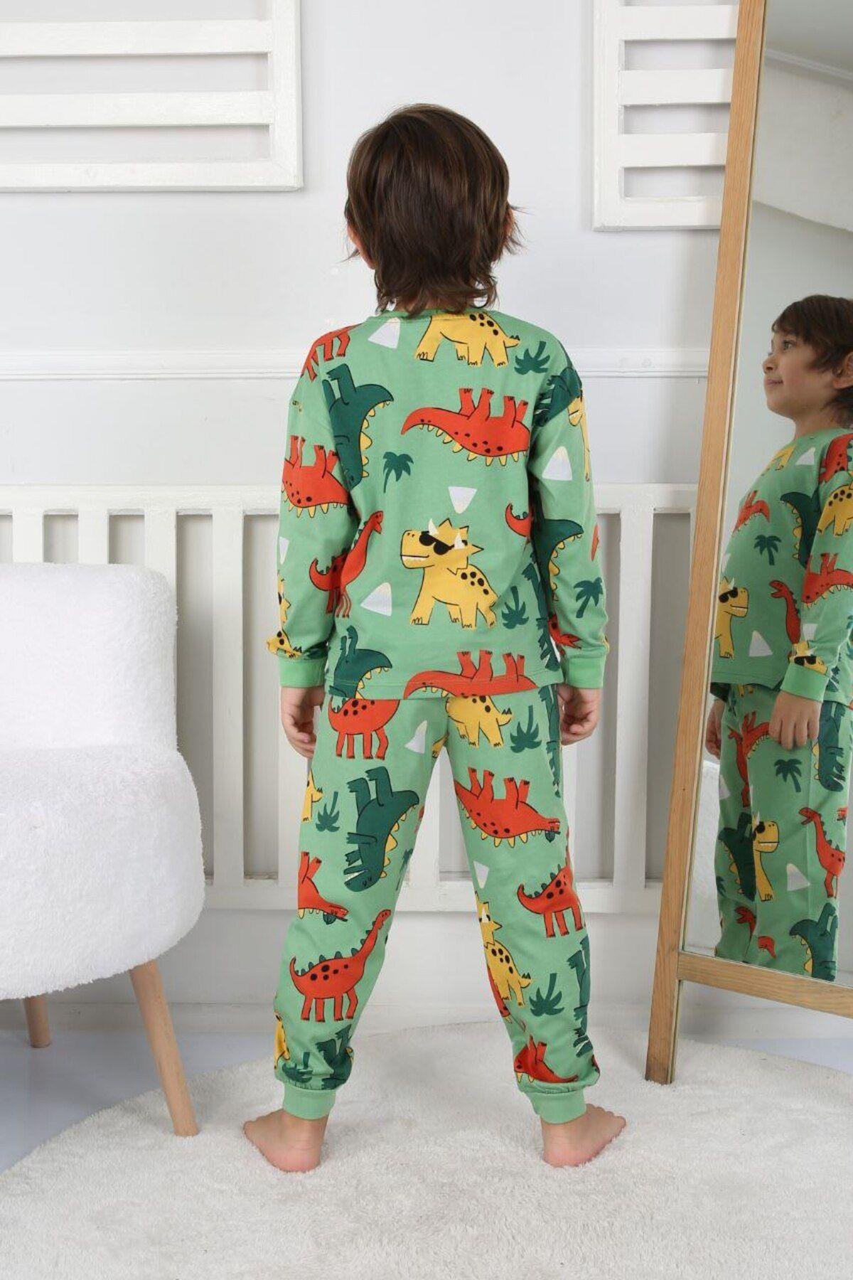 Erkek Çocuk Dino Desenli Uzun Kollu Pijama Takımı