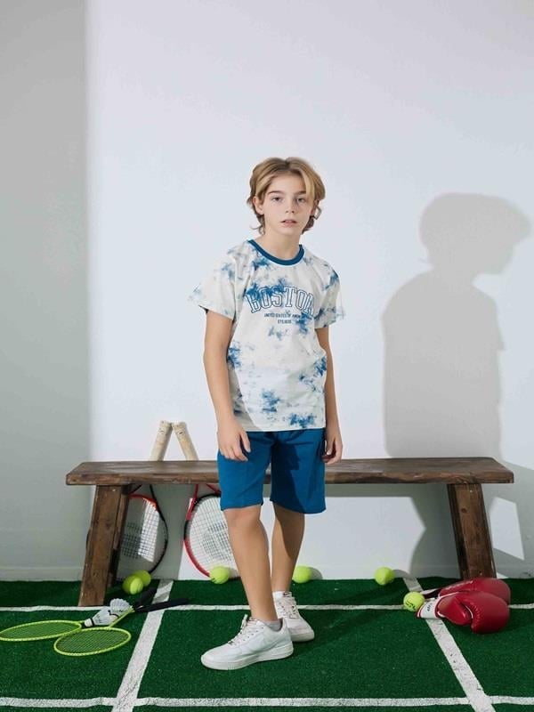 Erkek Çocuk  Mavi Desenli Şortlu Pijama Takımı