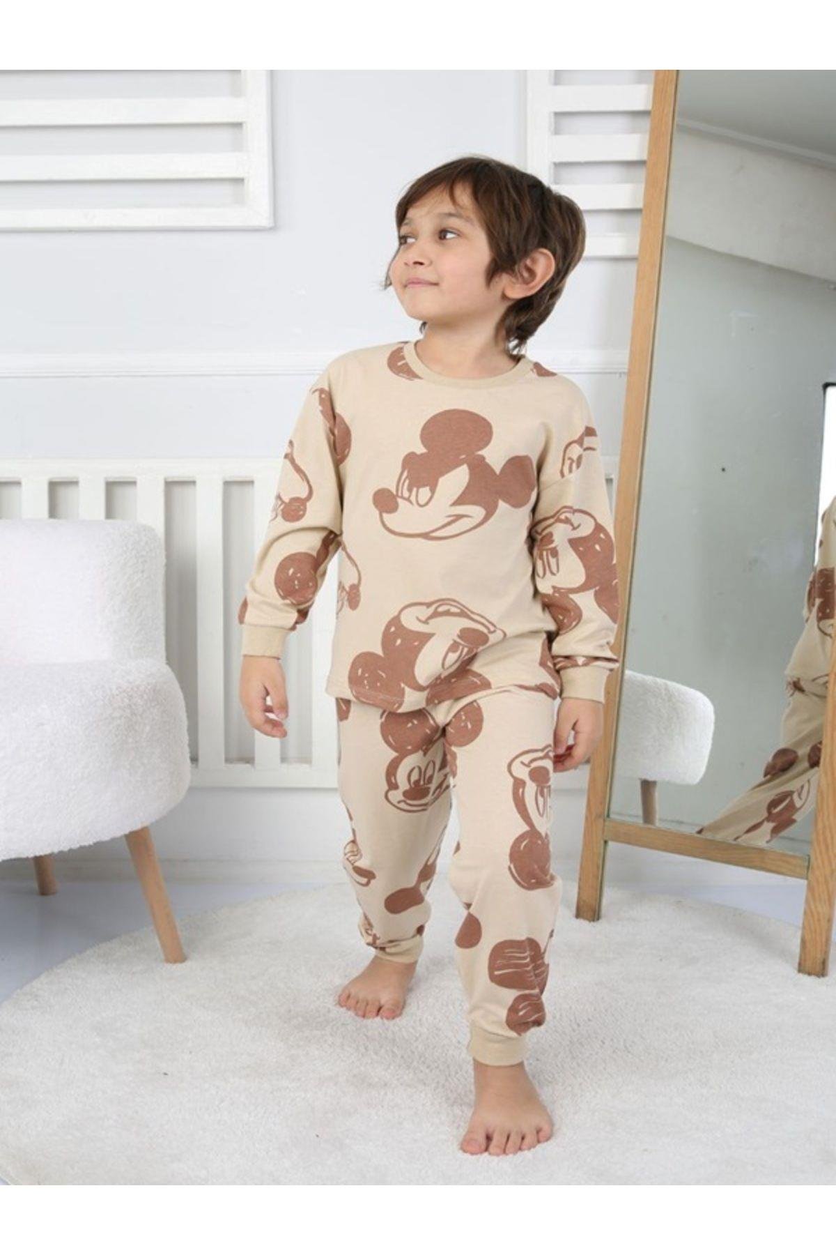 Erkek Çocuk Mikii Desenli Uzun Kollu Pijama Takımı