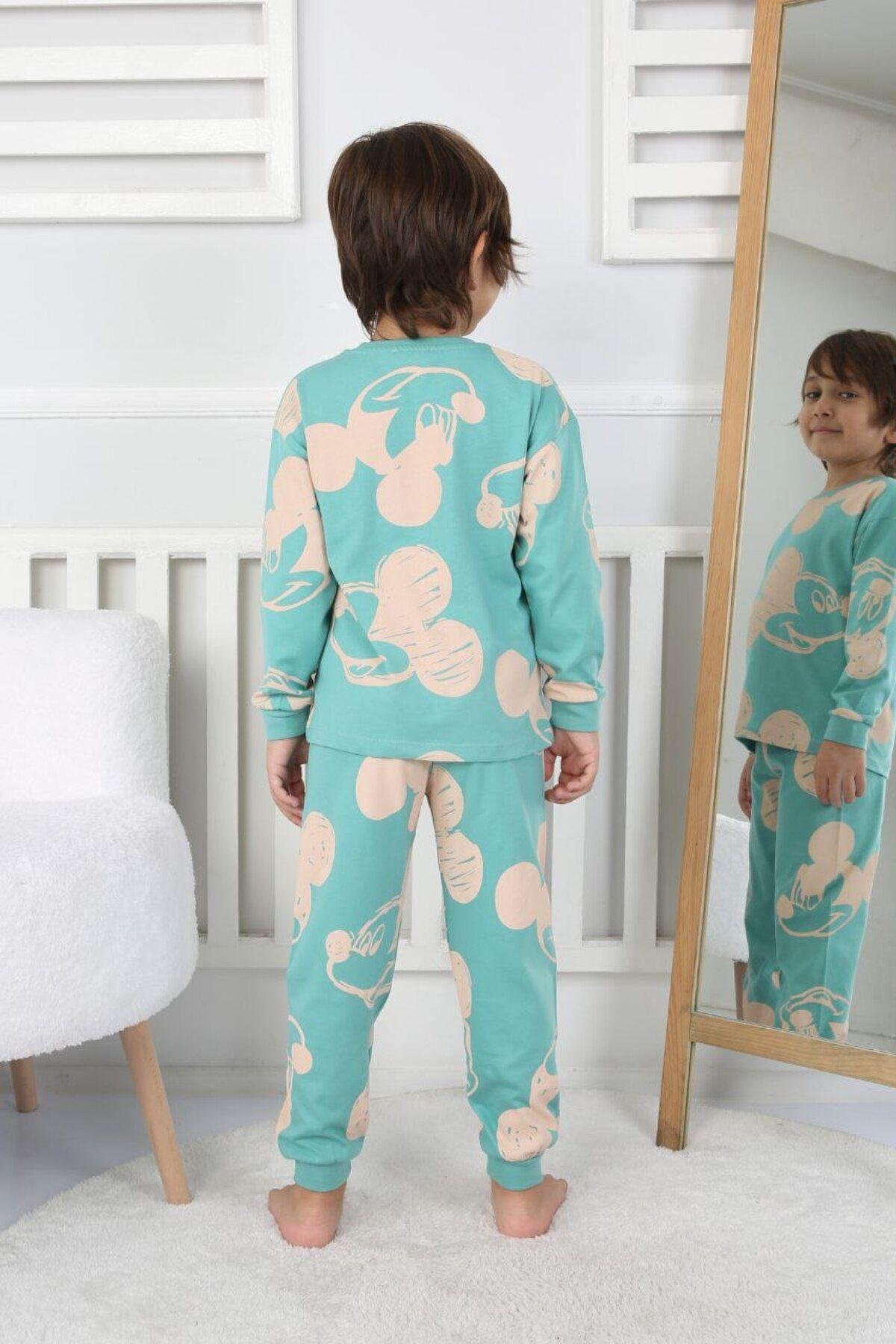Erkek Çocuk Mikii Desenli Uzun Kollu Pijama Takımı