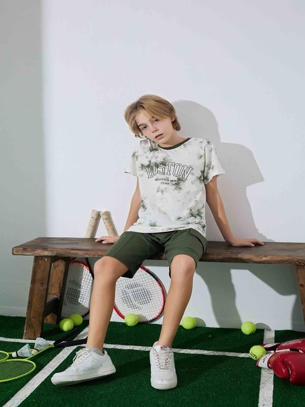 Erkek Çocuk  Yeşil Desenli Şortlu  Pijama Takımı