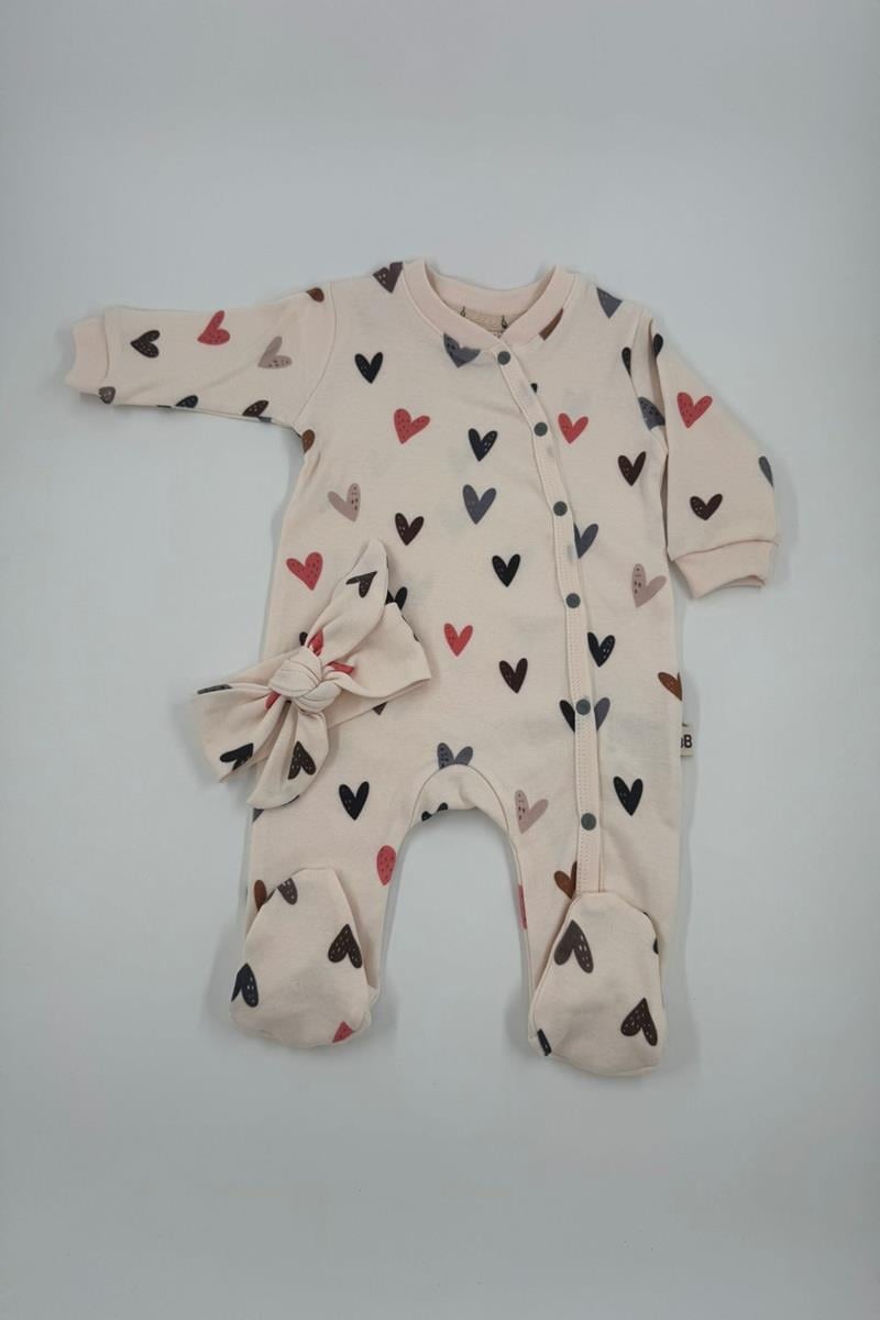 Kız Bebek Kalp Taçlı Baskılı Tulum Salopet