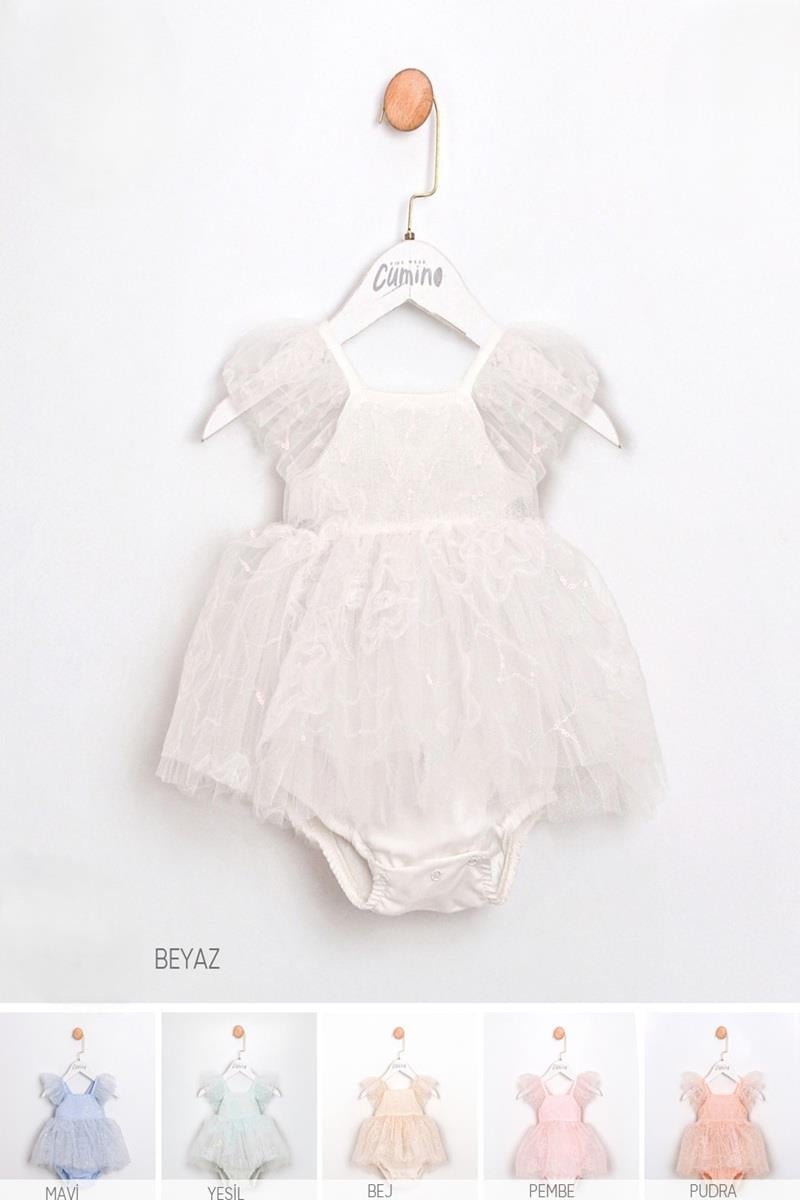 Kız Bebek Pudra Yıldız Pul Desenli Tulum Elbise