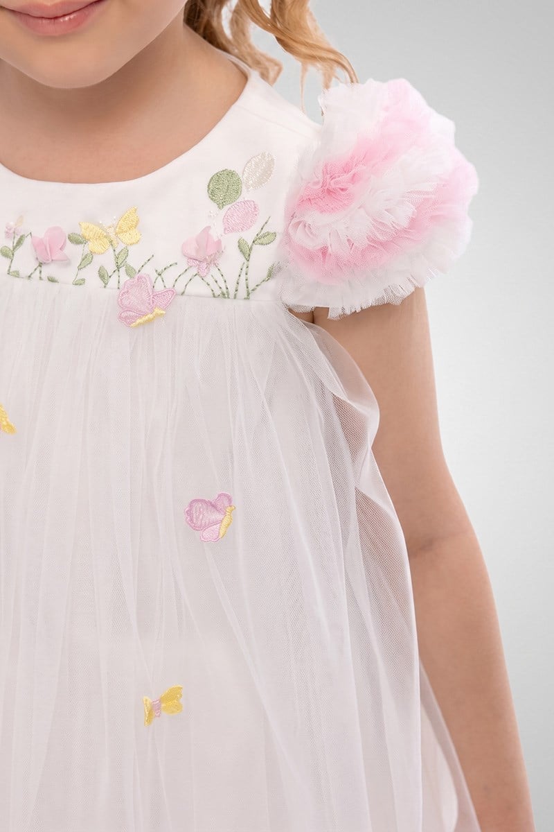 Kız Bebek Tül ve Kelebek  Detaylı Elbise Ekru (6-24 Ay) 36075PR