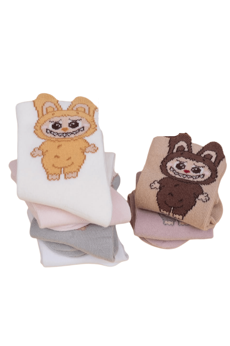 Kız Çocuk Çorap Soket 6 Çift Beyaz-Gri-Pembe-Kahve-Krem-Gülkurusu