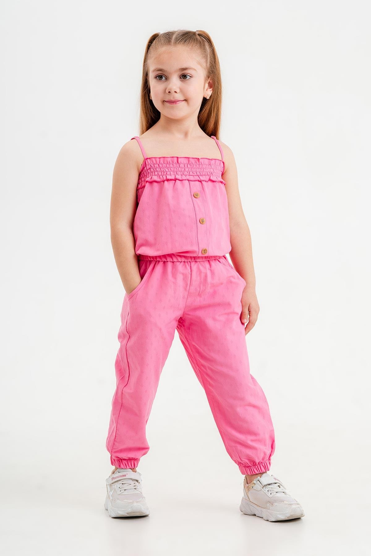 Kız Çocuk Fuşya Pantalonlu Poplin Takım