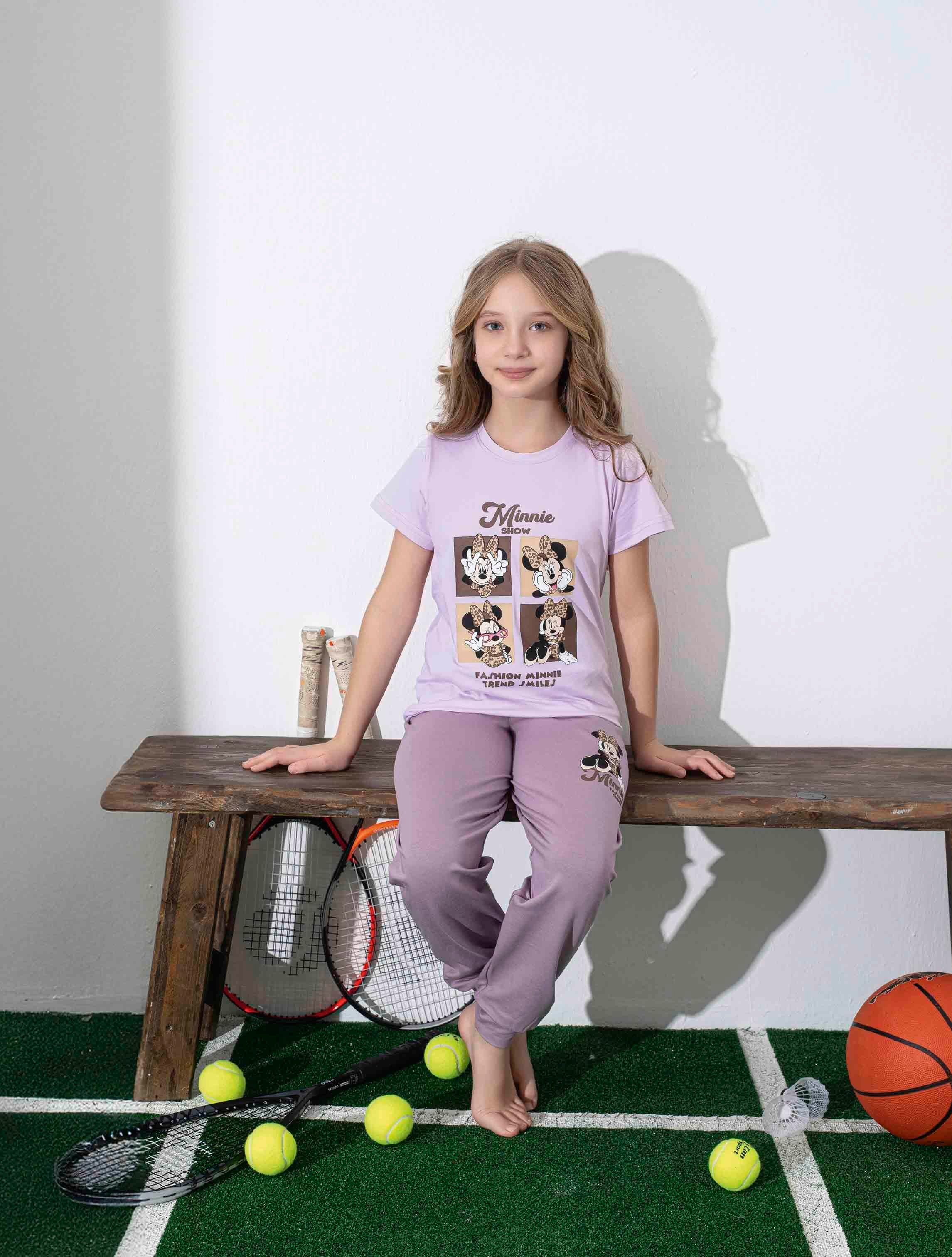 Kız Çocuk Mini Desenli Lila Pijama Takımı