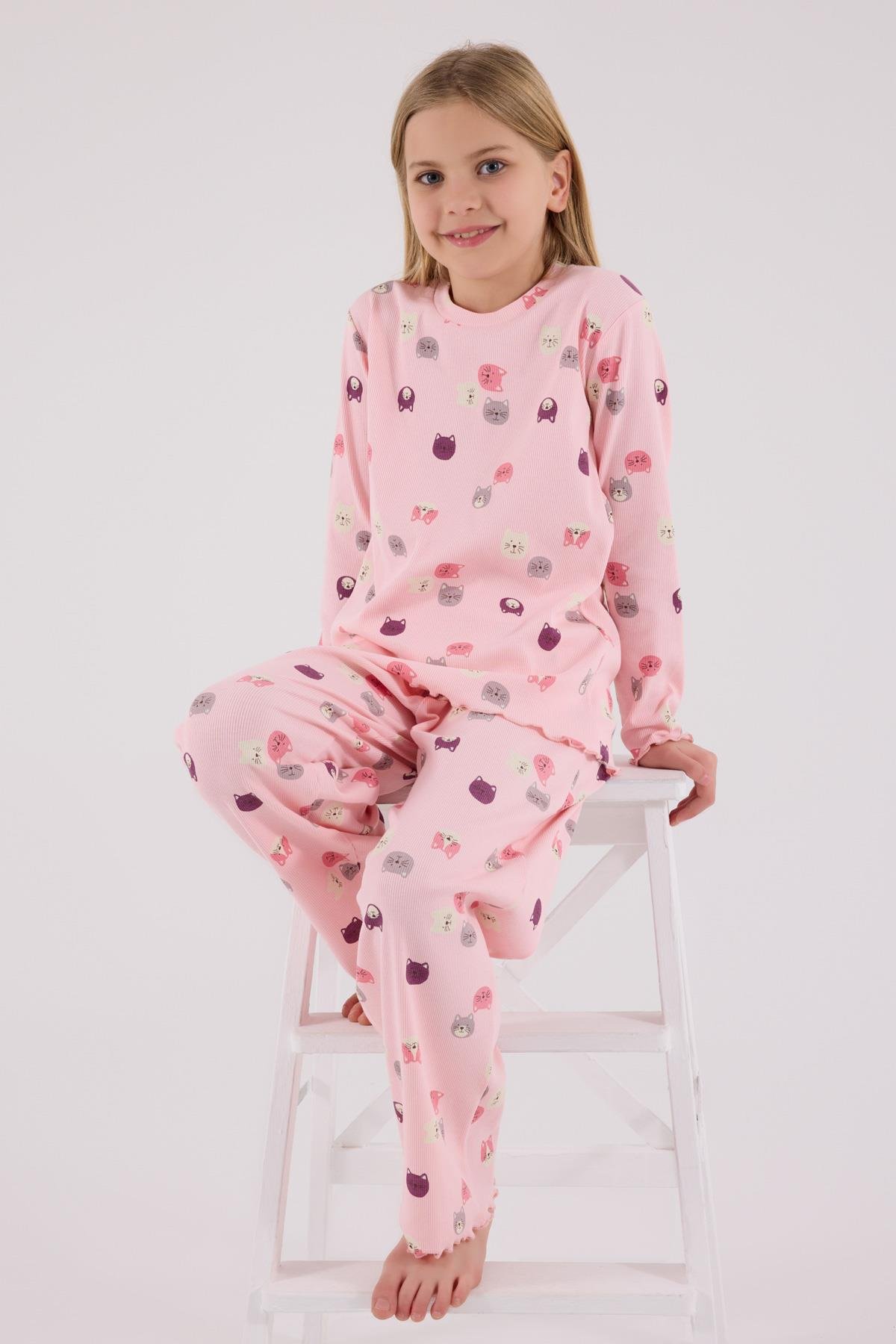 RolyPoly Kız Çocuk Uzun Kol Pijama Takım Açık Pembe