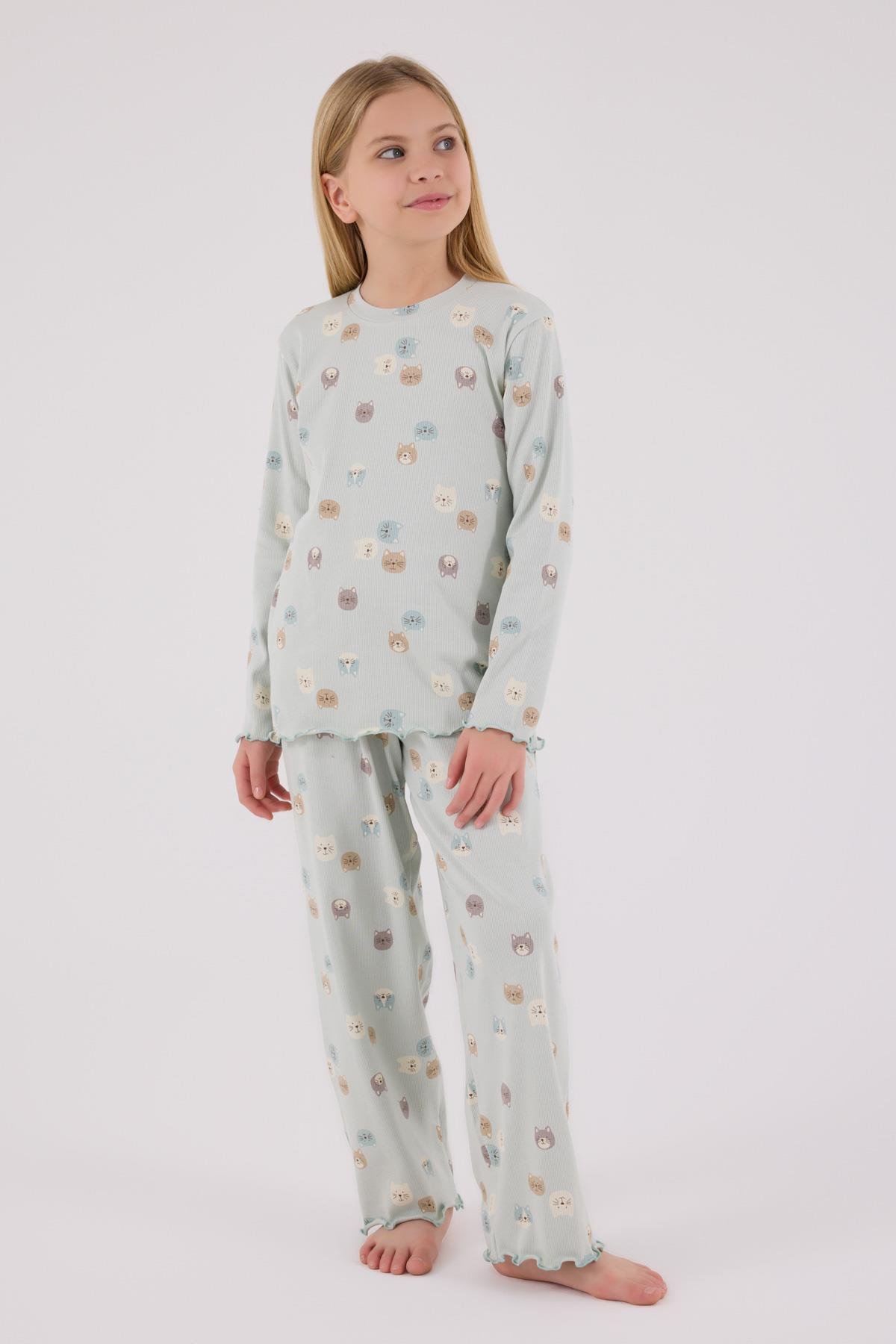 RolyPoly Kız Çocuk Uzun Kol Pijama Takım Açık Yeşil