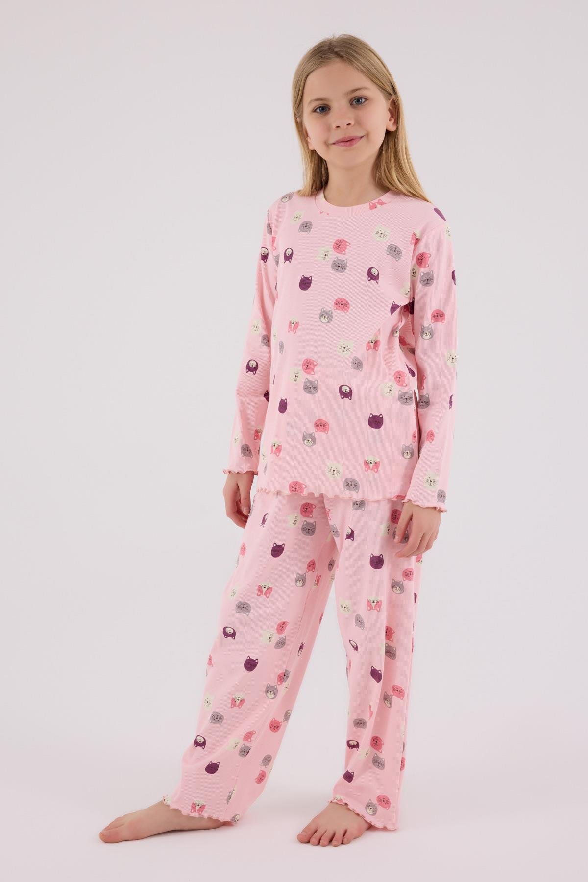 RolyPoly Kız Çocuk Uzun Kol Pijama Takım Açık Pembe