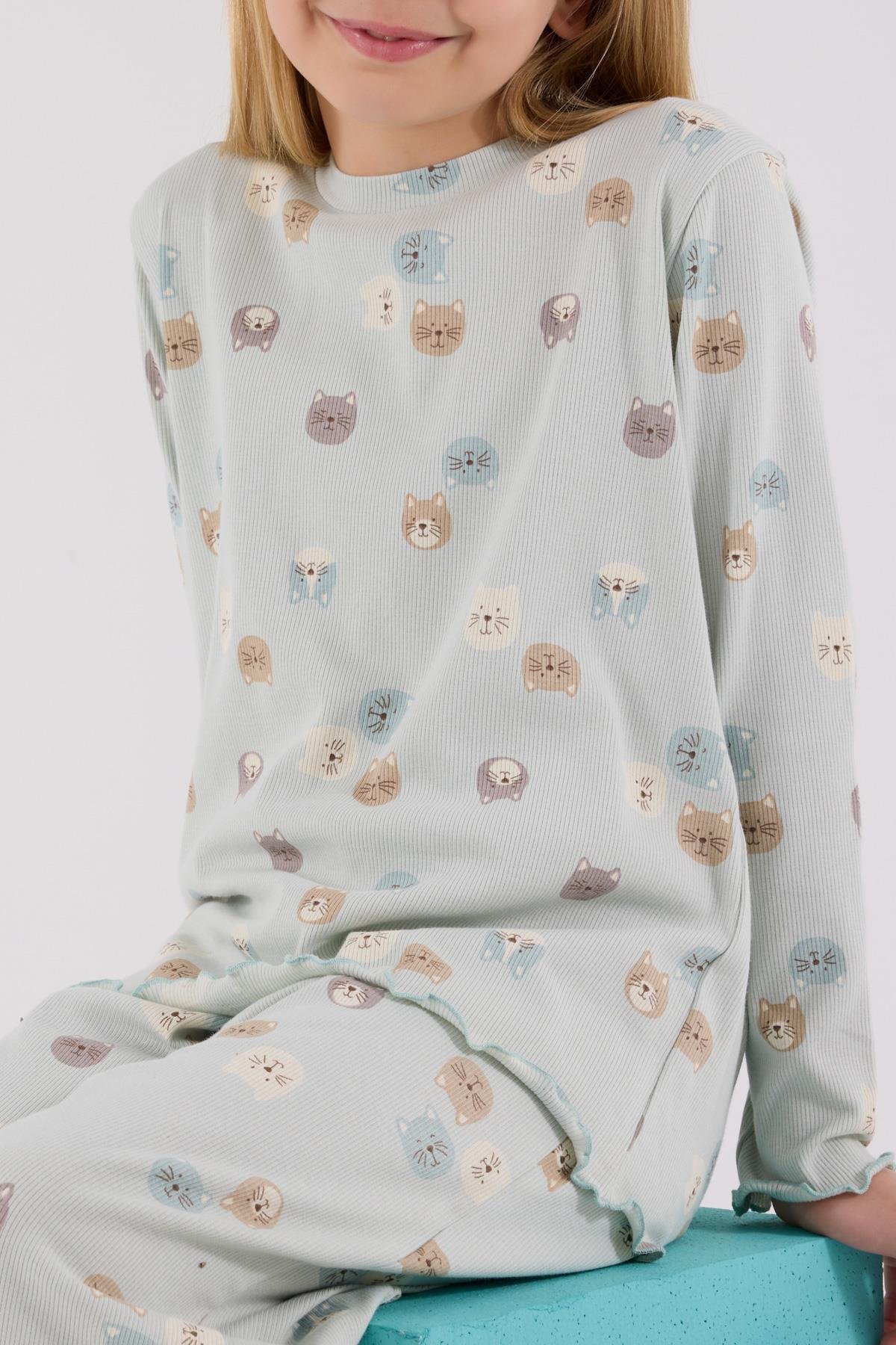 RolyPoly Kız Çocuk Uzun Kol Pijama Takım Açık Yeşil