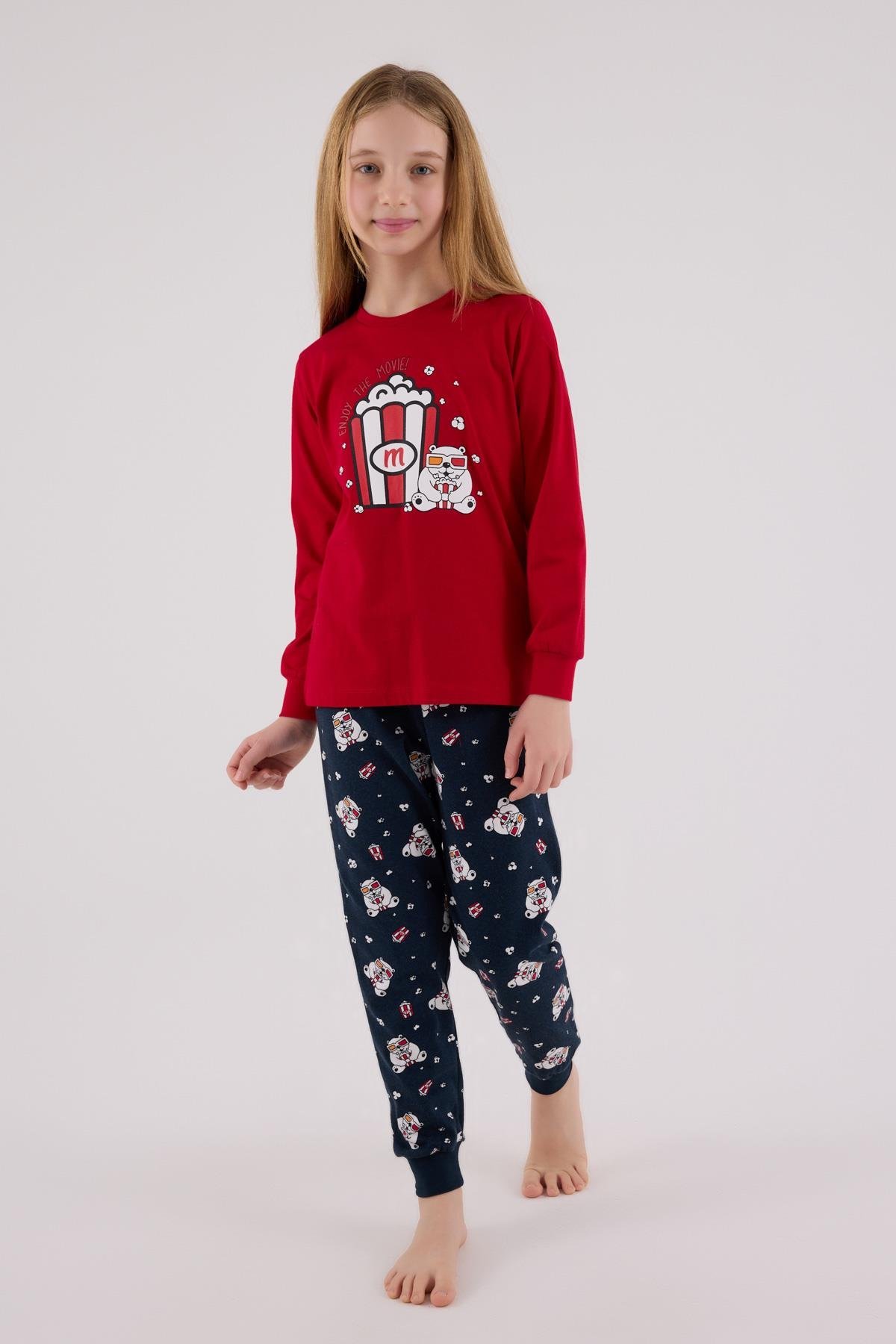 RolyPoly Kız Çocuk Uzun Kol Pijama Takım Kırmızı