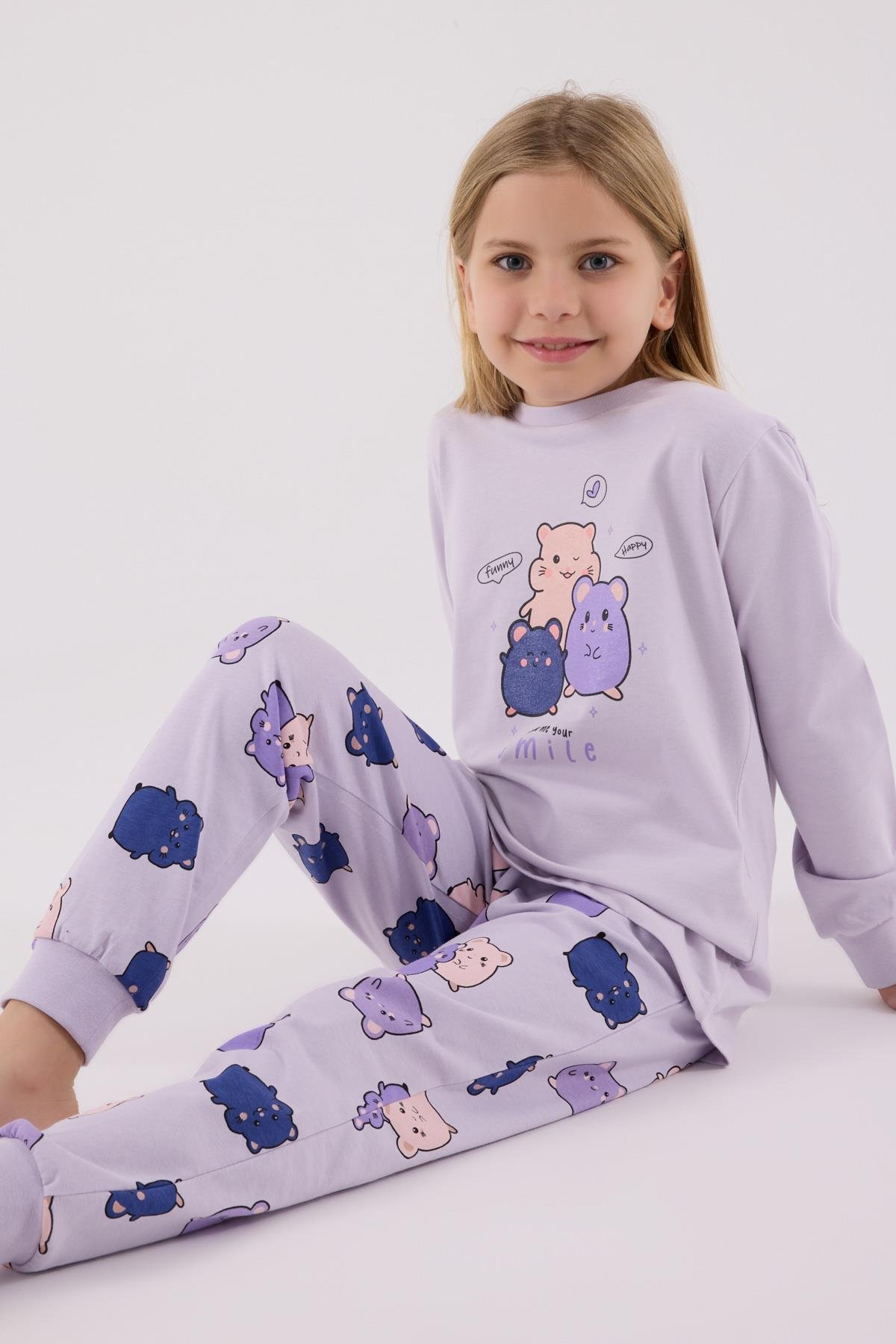 RolyPoly Kız Çocuk Uzun Kol Pijama Takım Lila