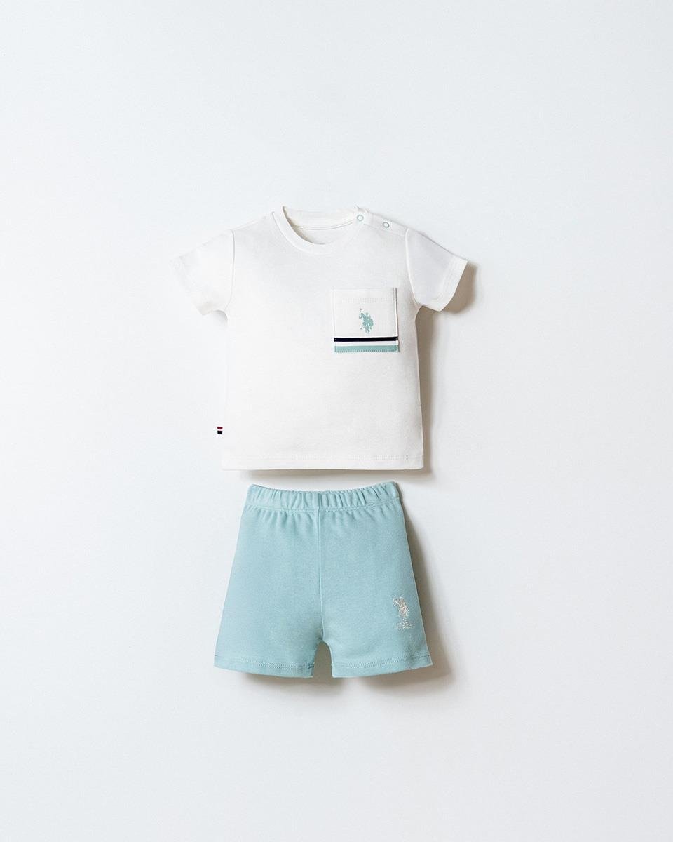 U.S. Polo Assn Erkek Bebek  2 li Şort T-şhirt Takım Beyaz-Su Yeşili