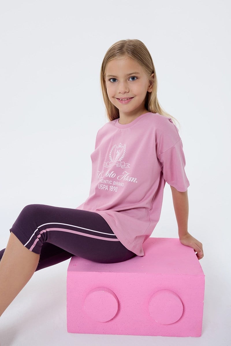 U.S. Polo Assn Kız Çocuk  Kapri Taytlı 2'li Takım Gül Kurusu