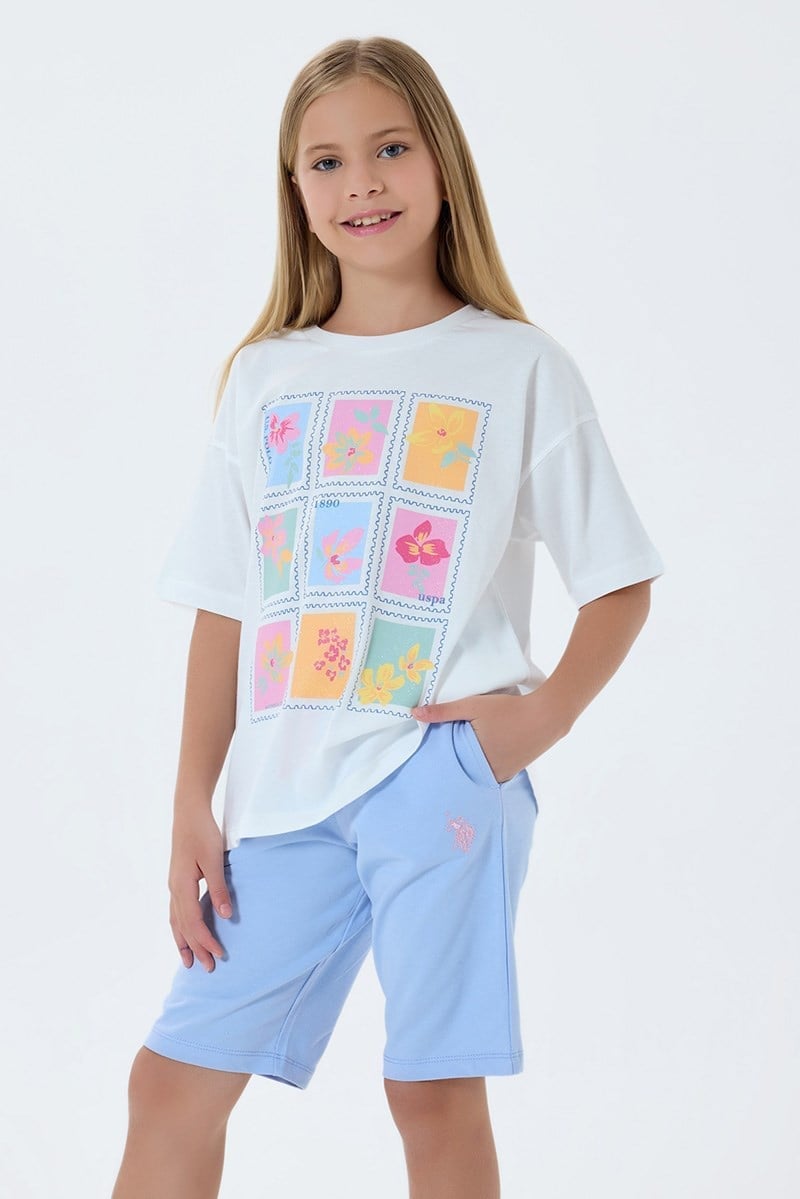 U.S. Polo Assn Kız Çocuk Bermuda 2'li Takım Beyaz