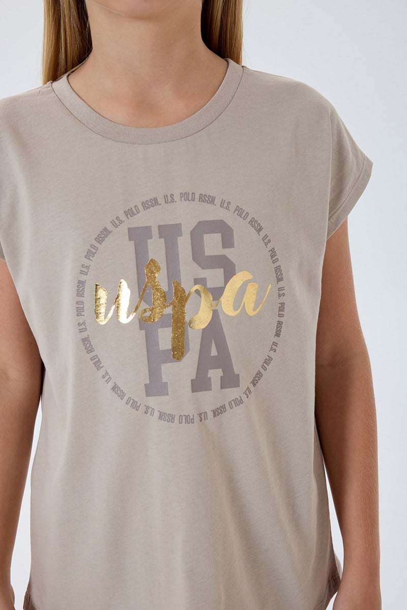 U.S. Polo Assn Kız Çocuk  Kapri Taytlı 2'li Takım Kum