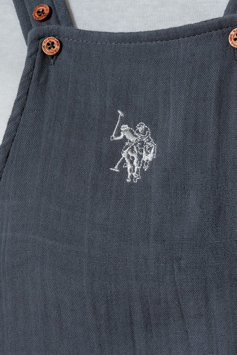 U.S. Polo Assn Erkek Bebek 2 li Salopet T-şhirt Takım Gri