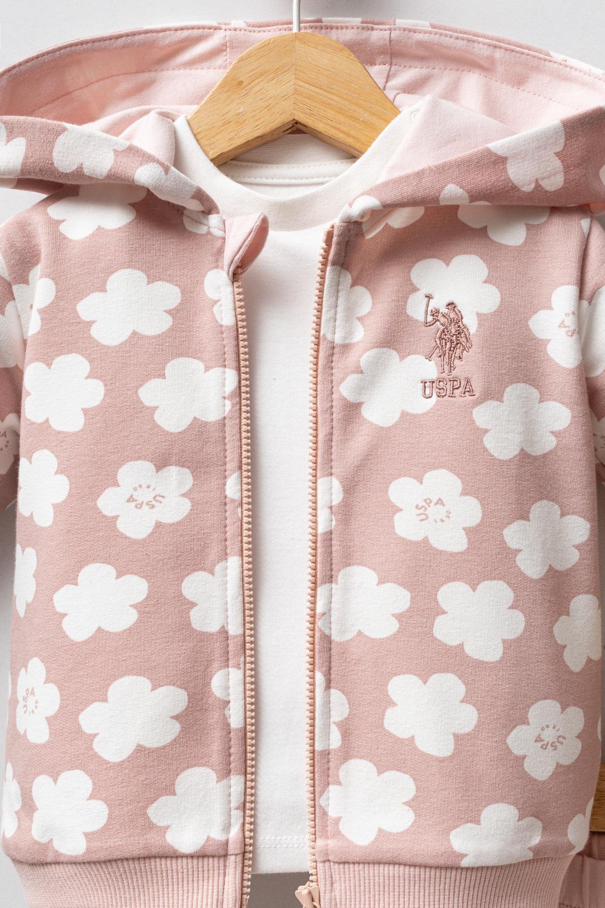 U.S. Polo Assn Kız Bebek 3'lü Takım Pudra