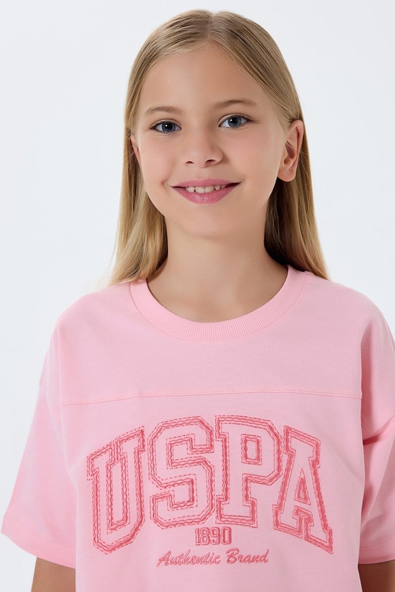 U.S. Polo Assn Kız Çocuk  2 li Şort T-shirt Takım Somon