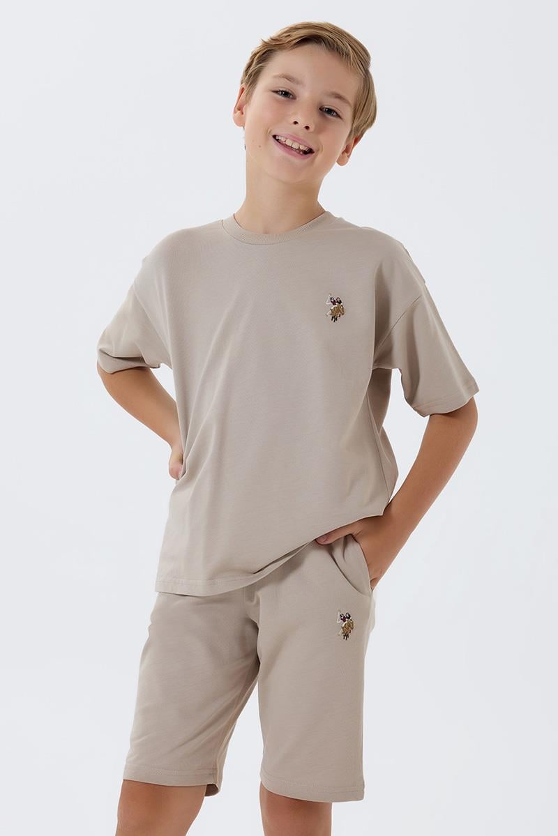 U.S. Polo Assn Erkek Çocuk  2 li Bermuda T-şhirt Takım Kum