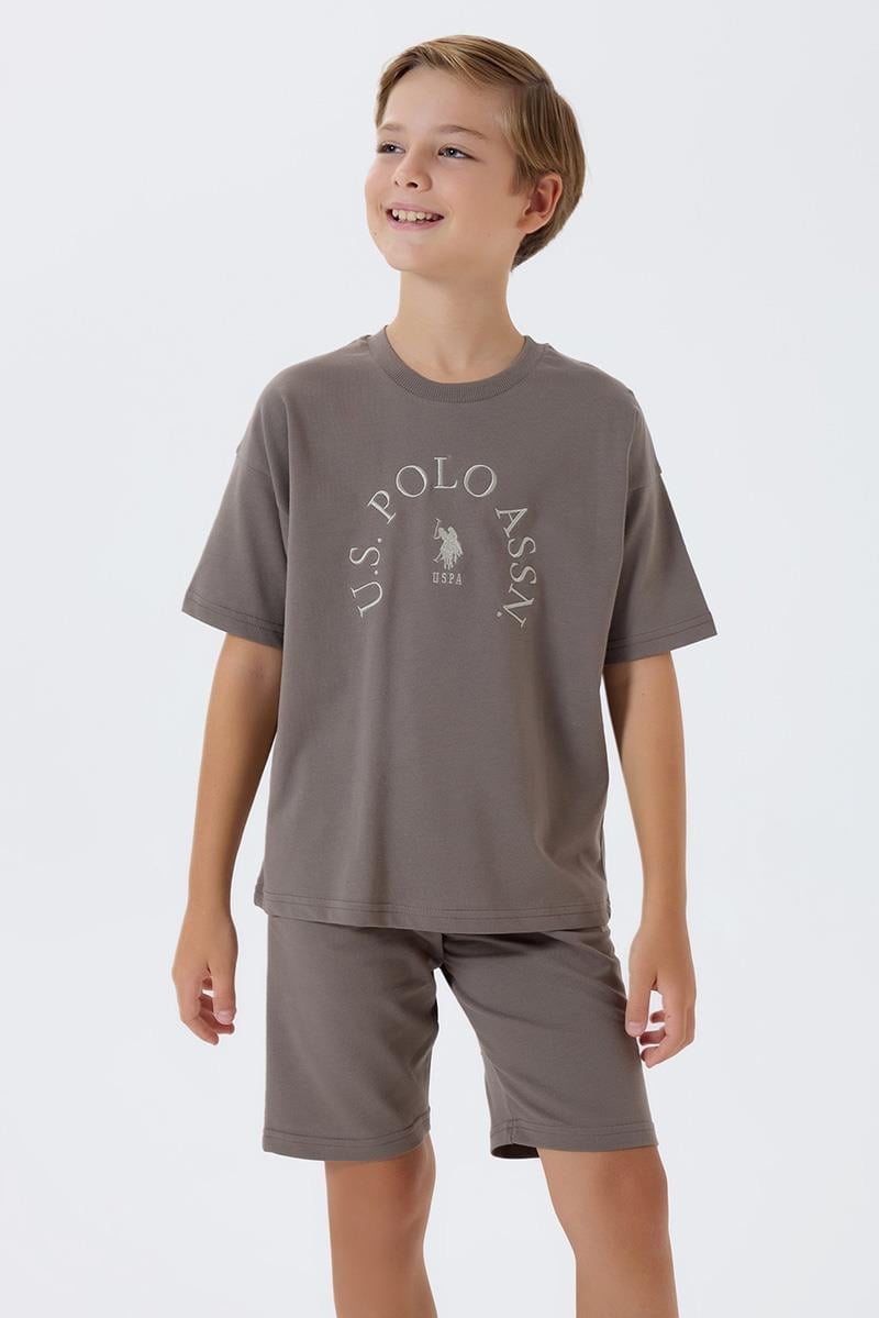 U.S. Polo Assn Erkek Çocuk  2 li Bermuda T-şhirt Takım Koyu Vizon