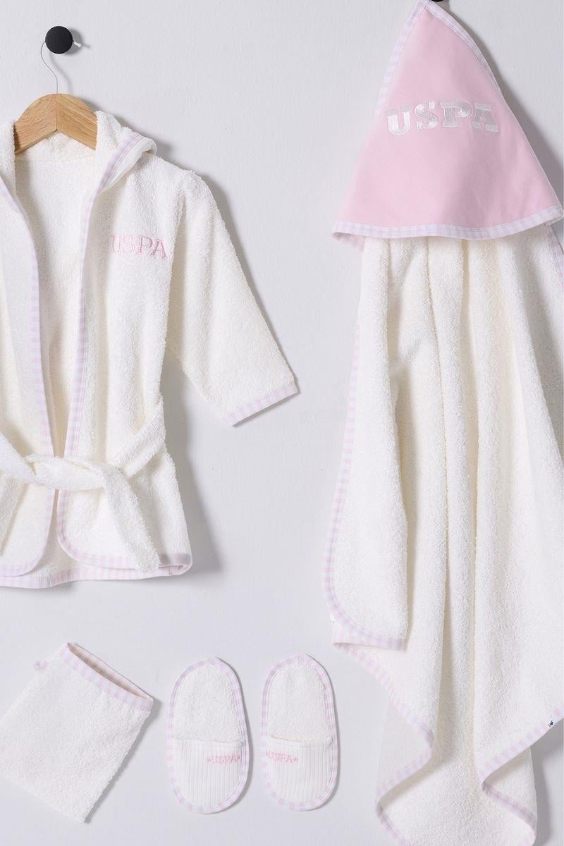 U.S. Polo Assn Kız Bebek Bornoz Set Ekru