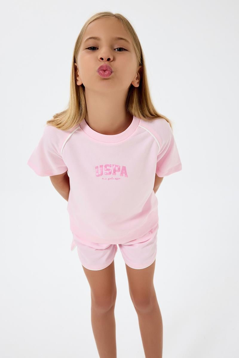 U.S. Polo Assn Kız Çocuk  2 li Şort T-şhirt Takım Pembe