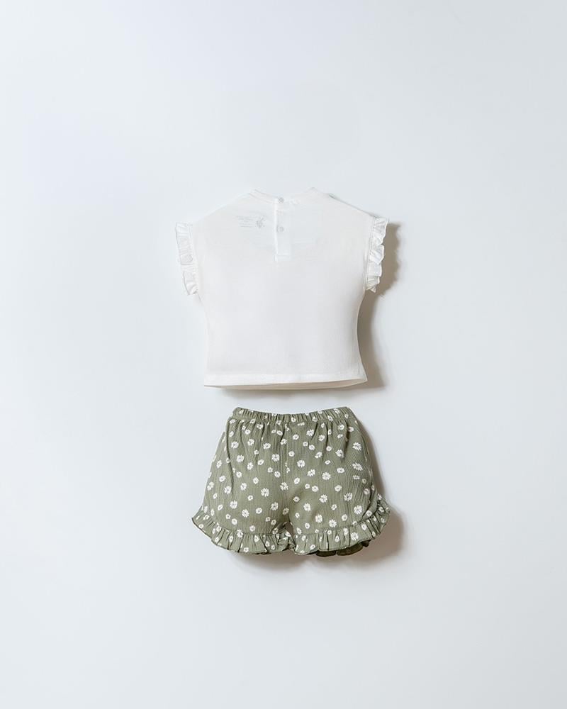 U.S. Polo Assn Kız Bebek  2 li Şort T-şhirt Takım Beyaz-Yeşil