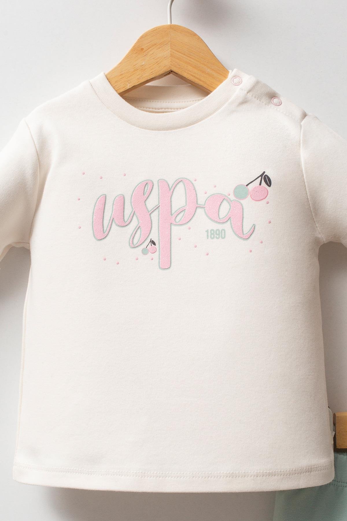 U.S. Polo Assn Kız Bebek 3'lü Takım Ekru