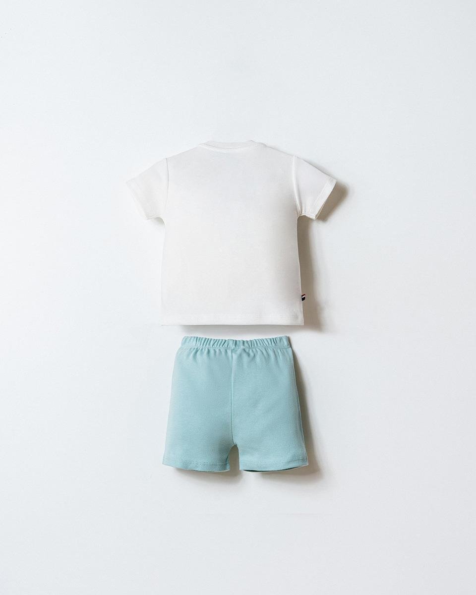 U.S. Polo Assn Erkek Bebek  2 li Şort T-şhirt Takım Beyaz-Su Yeşili